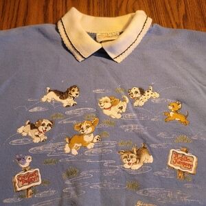Adorable Vinatge Blue Puppy Grandma Sweater with Collar - Size Medium